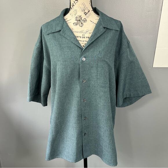 Vintage board surf New York men’s green button up short sleeve collared shirt - Picture 1 of 8